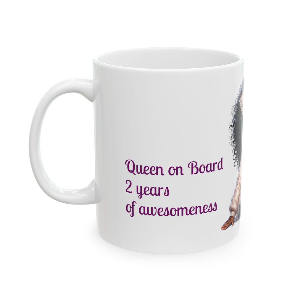 AWESOME INSPIRATION Cute Black Baby Girl Illustration Ceramic Mug — 'Queen On Board' Sentimental Coffee Cup (11oz/15oz)