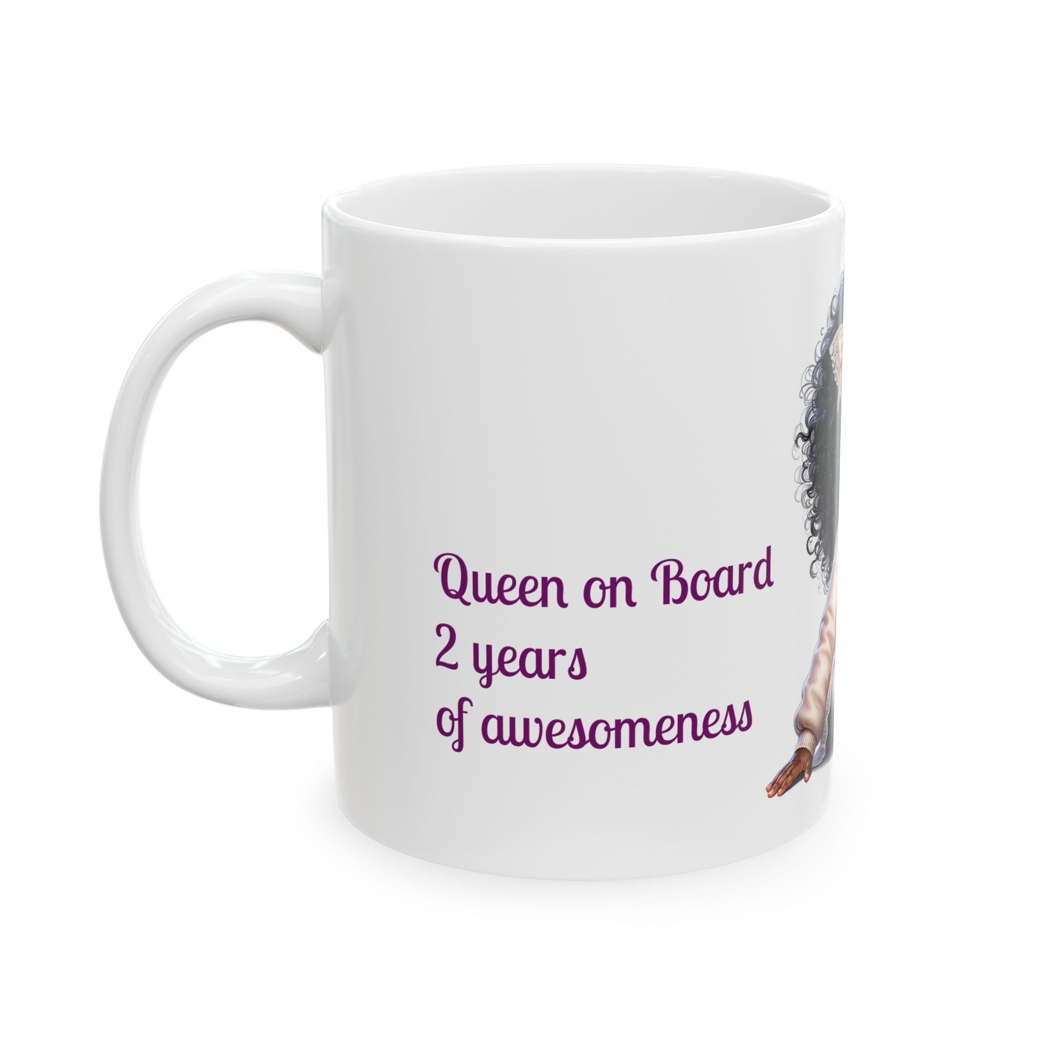 AWESOME INSPIRATION Cute Black Baby Girl Illustration Ceramic Mug — 'Queen On Board' Sentimental Coffee Cup (11oz/15oz)