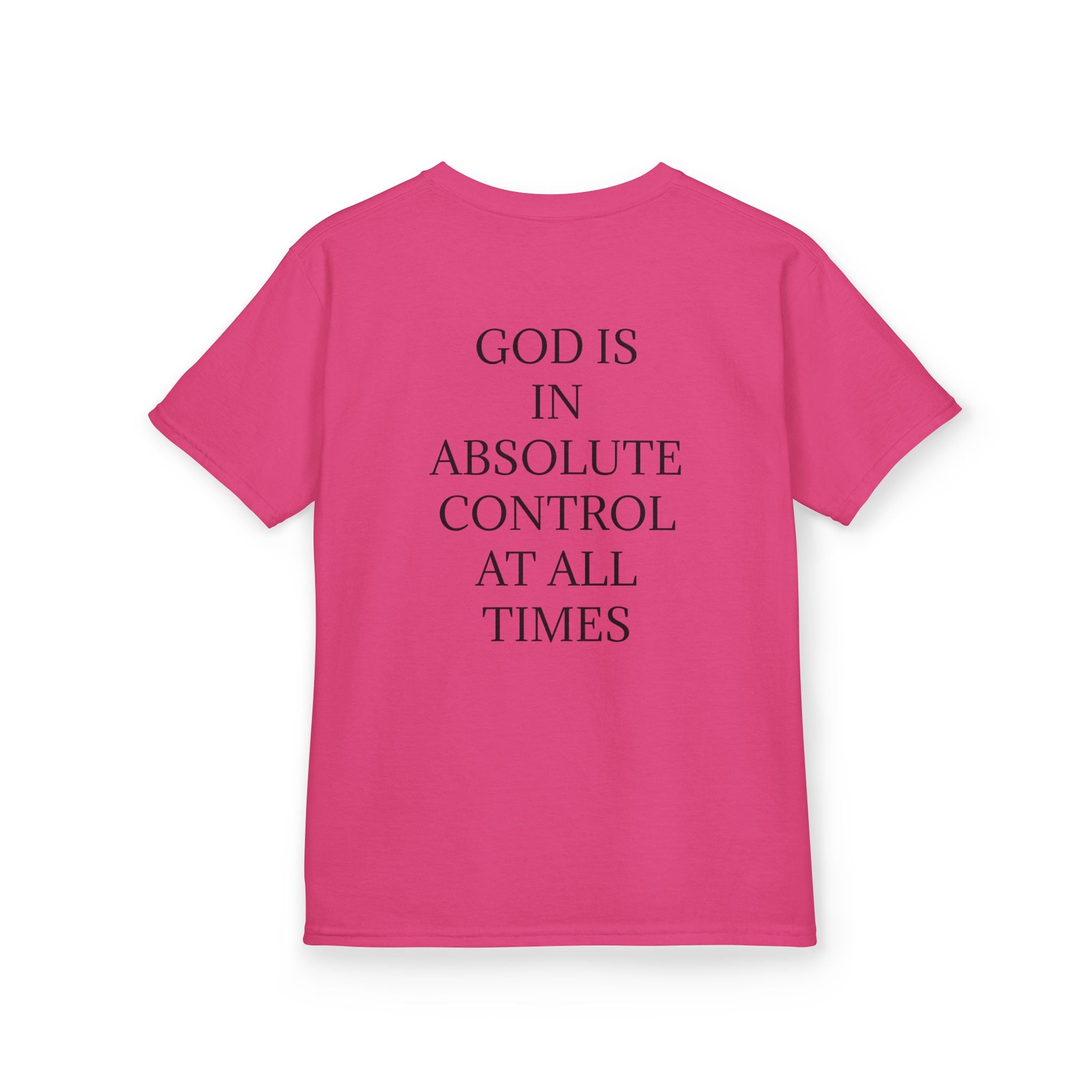QUIET CONFIDENCE NEVER TOO SOON; Kids Tee — "I Praise You, Lord" Cute Black Girl Prayer Design | Back: God Is In Absolute Control