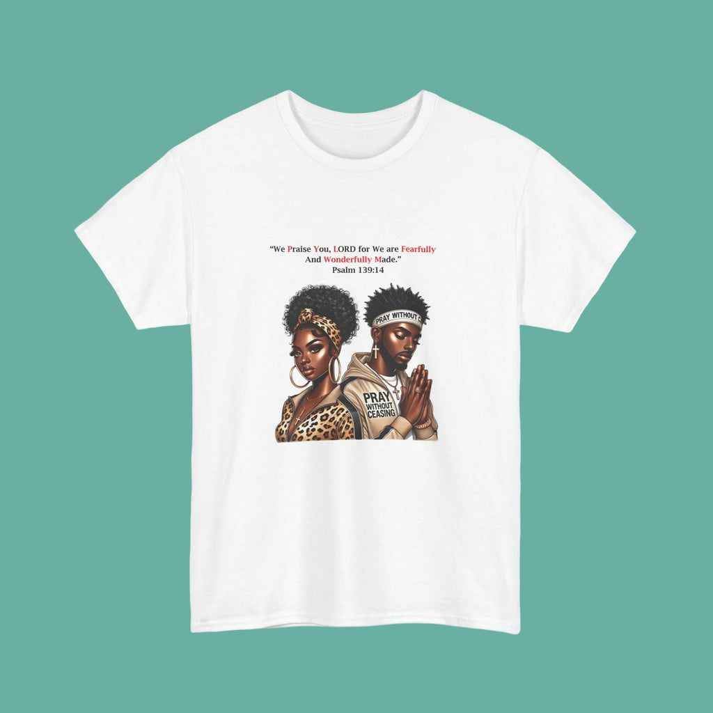 Afro Couple Prayer Tee — "The Father Loves..." Graphic Cotton T-Shirt