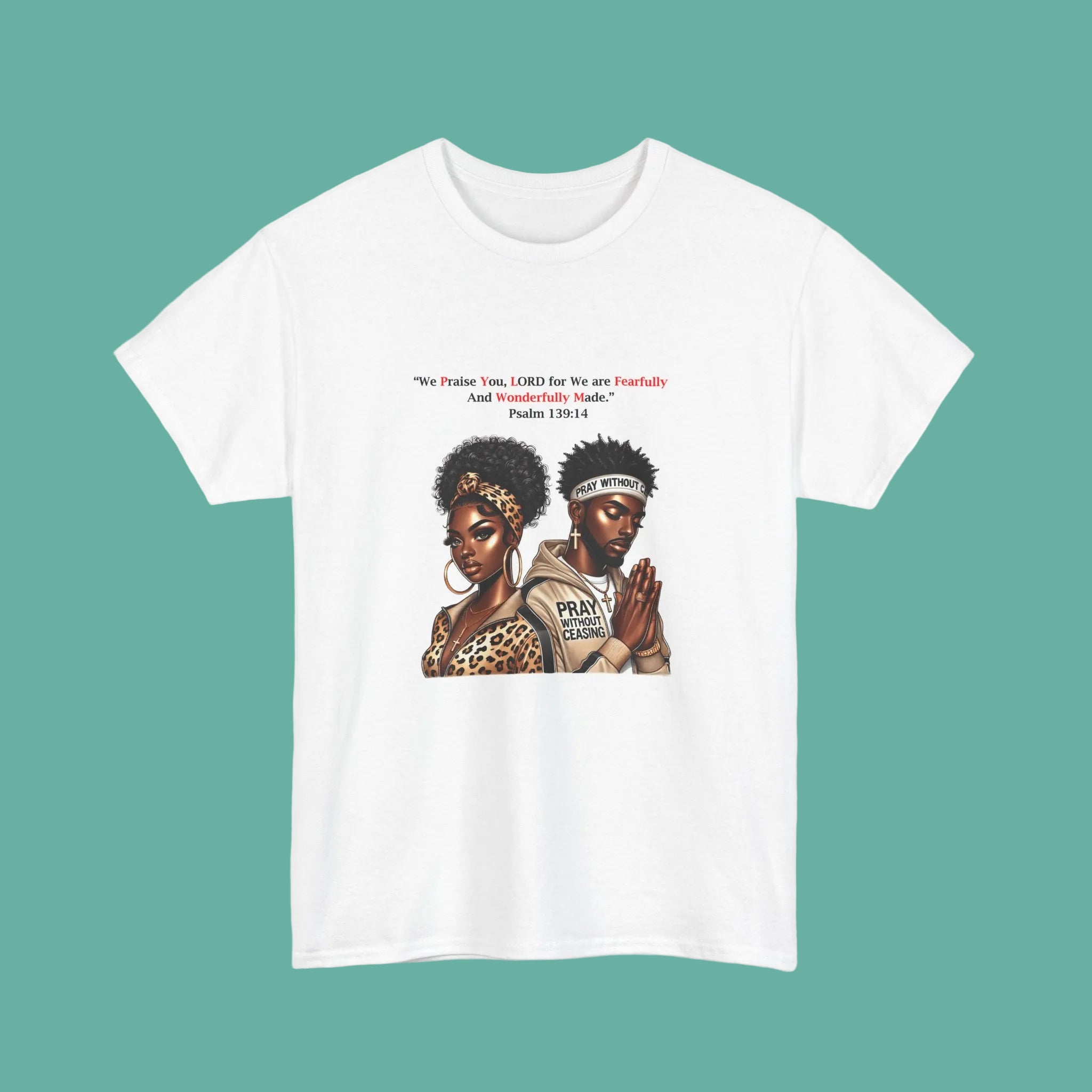 Afro Couple Prayer Tee — "The Father Loves..." Graphic Cotton T-Shirt