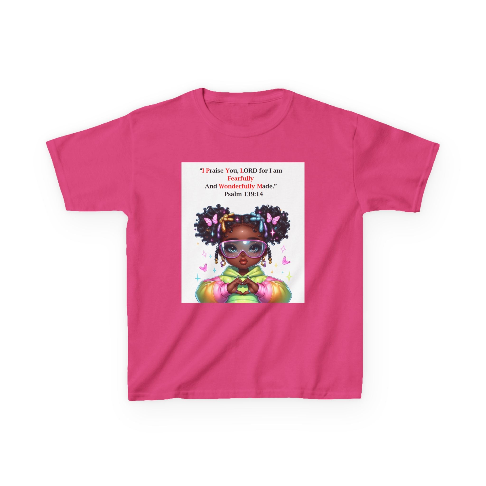 QUIET CONFIDENCE NEVER TOO SOON; Kids Tee — "I Praise You, Lord" Cute Black Girl Prayer Design | Back: God Is In Absolute Control