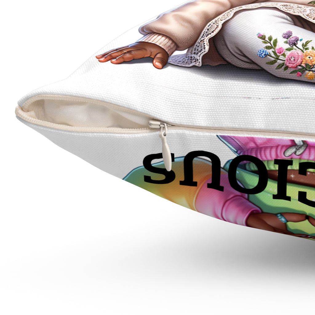 Cute Black Girl Decorative Pillow — “Queen Coming Through” & Psalm 139:14 Kids Accent Pillow