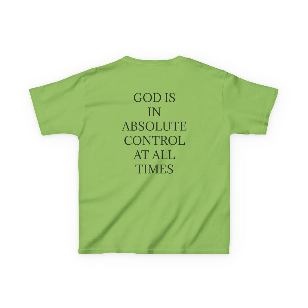 QUIET CONFIDENCE NEVER TOO SOON; Kids Tee — "I Praise You, Lord" Cute Black Girl Prayer Design | Back: God Is In Absolute Control