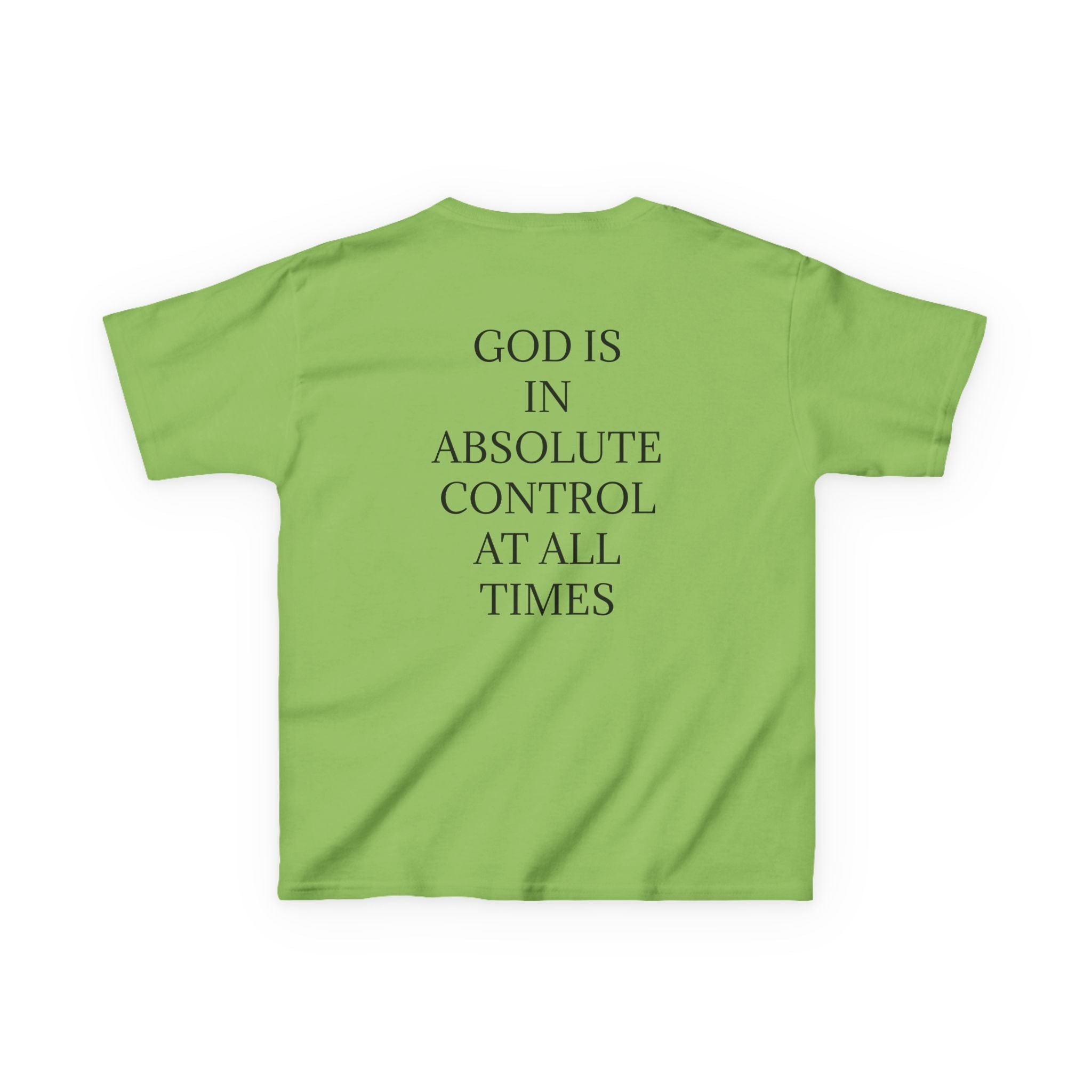 QUIET CONFIDENCE NEVER TOO SOON; Kids Tee — "I Praise You, Lord" Cute Black Girl Prayer Design | Back: God Is In Absolute Control