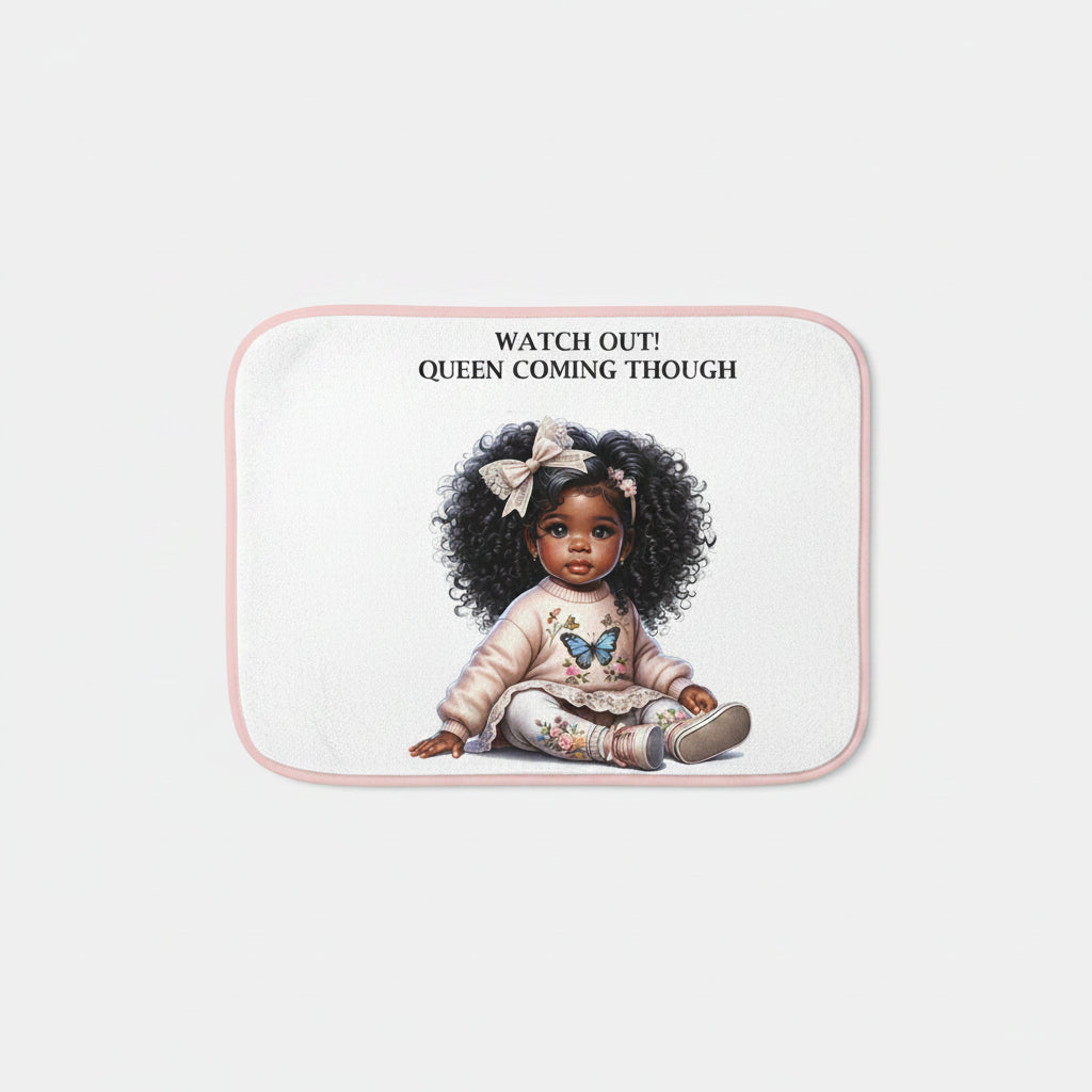 CUSTOM MADE ''BY YOU', Sherpa Blanket — "Watch Out! Queen Coming Though" Cute Black Baby Girl Illustration Cozy Throw