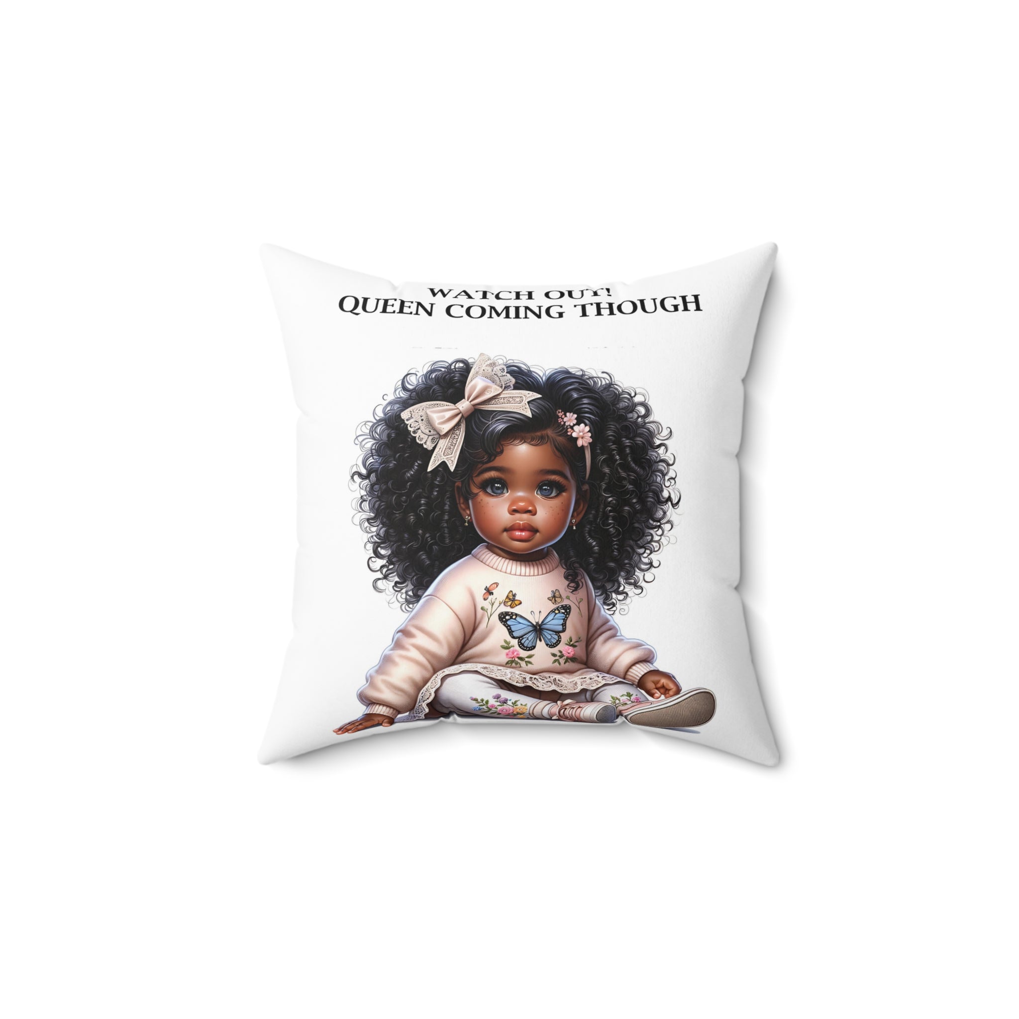 Cute Black Girl Decorative Pillow — “Queen Coming Through” & Psalm 139:14 Kids Accent Pillow