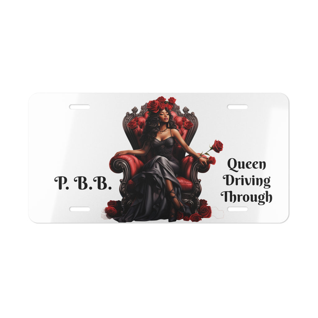 Queen Driving Through Vanity License Plate – 'Good Vibes Only' Decorative Car Plate