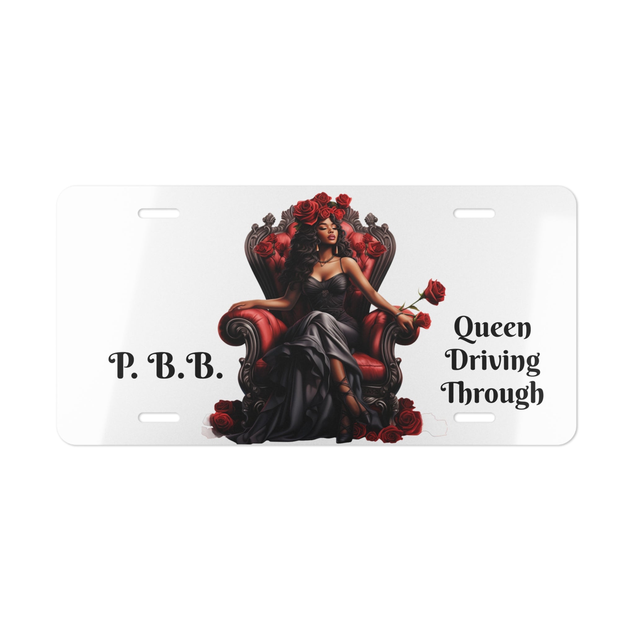 Queen Driving Through Vanity License Plate – 'Good Vibes Only' Decorative Car Plate