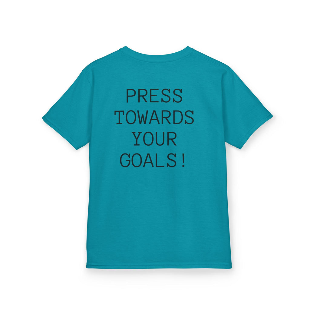 Kids Motivational Tee — “Press Towards Your Goals” Running Design