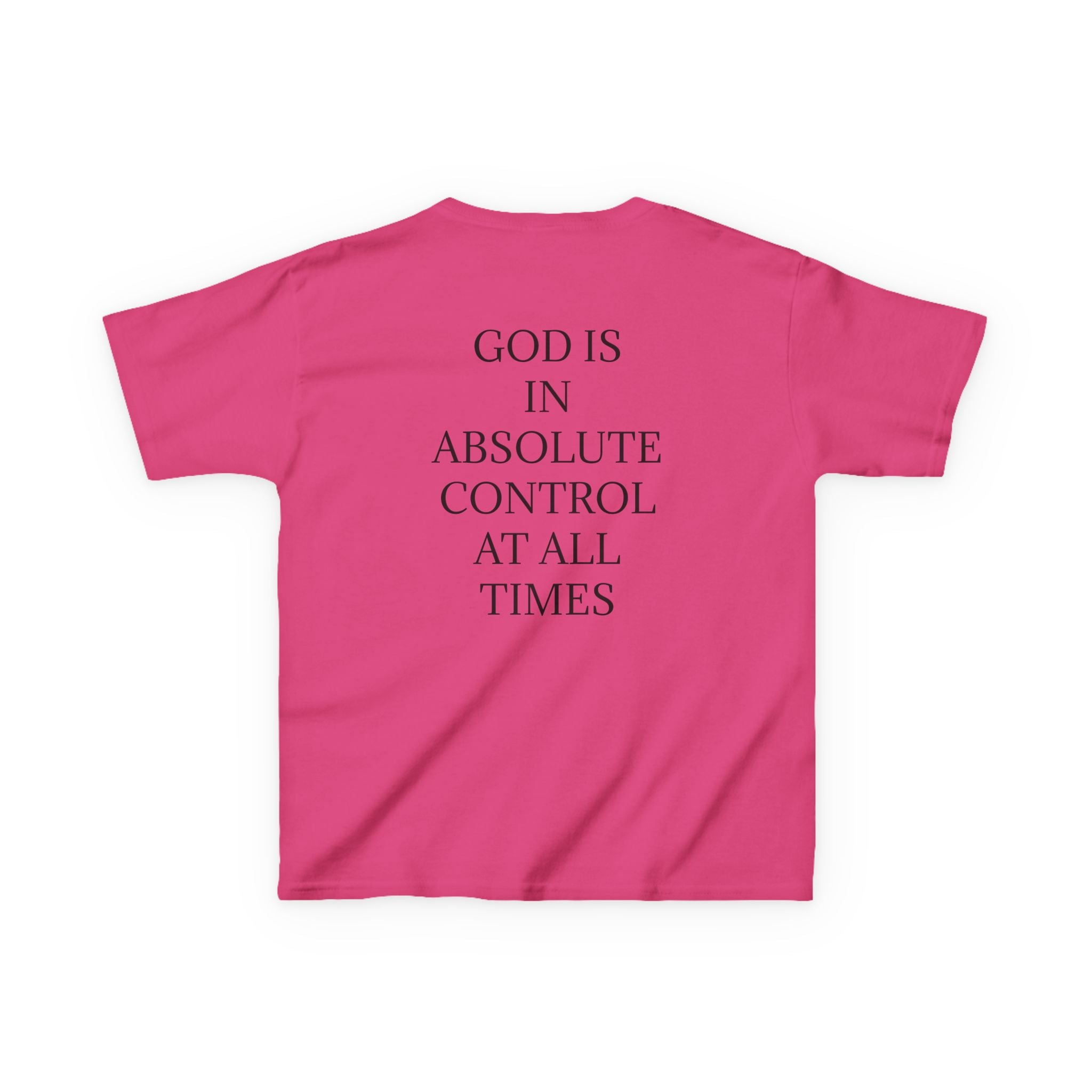 QUIET CONFIDENCE NEVER TOO SOON; Kids Tee — "I Praise You, Lord" Cute Black Girl Prayer Design | Back: God Is In Absolute Control