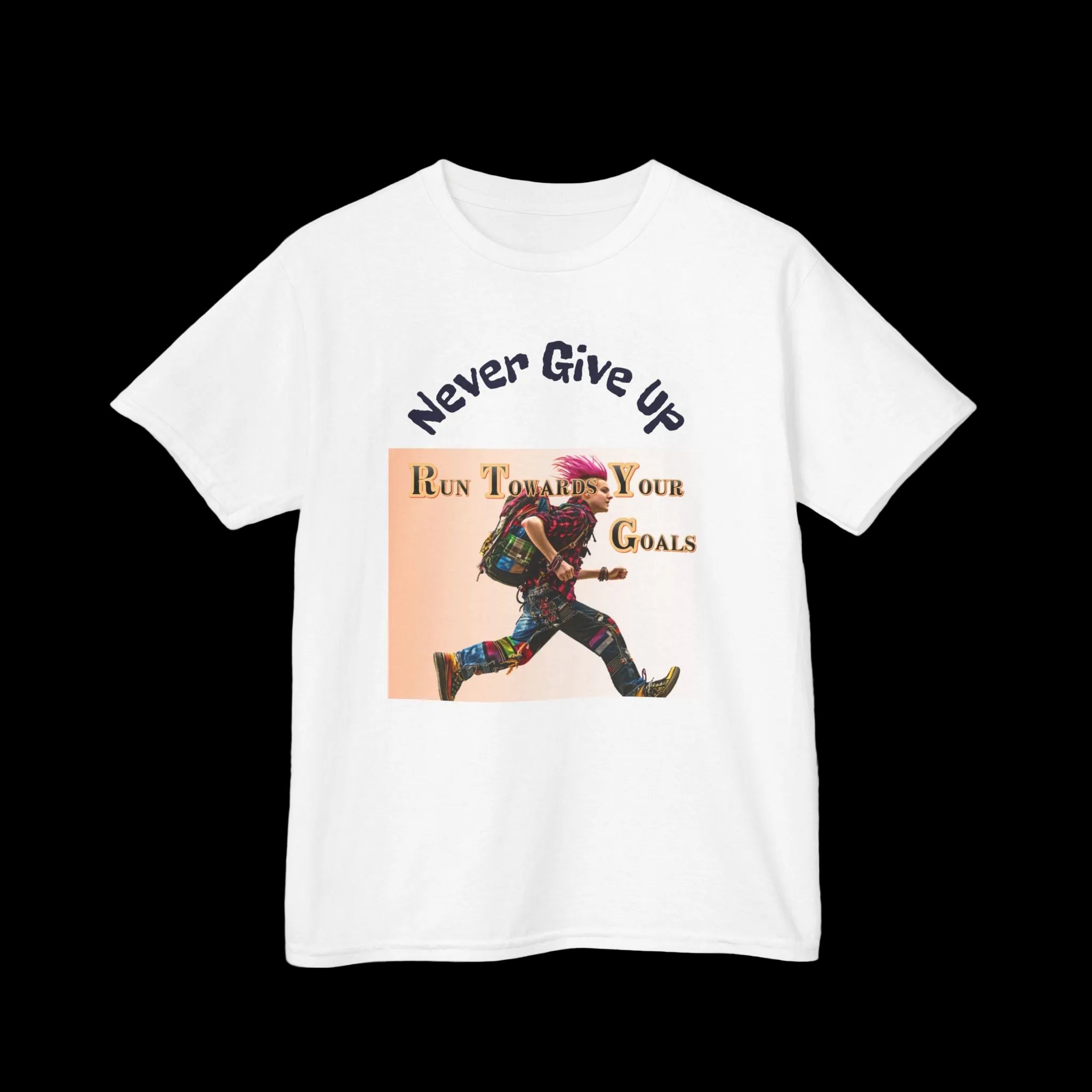 Kids Motivational Tee — “Press Towards Your Goals” Running Design