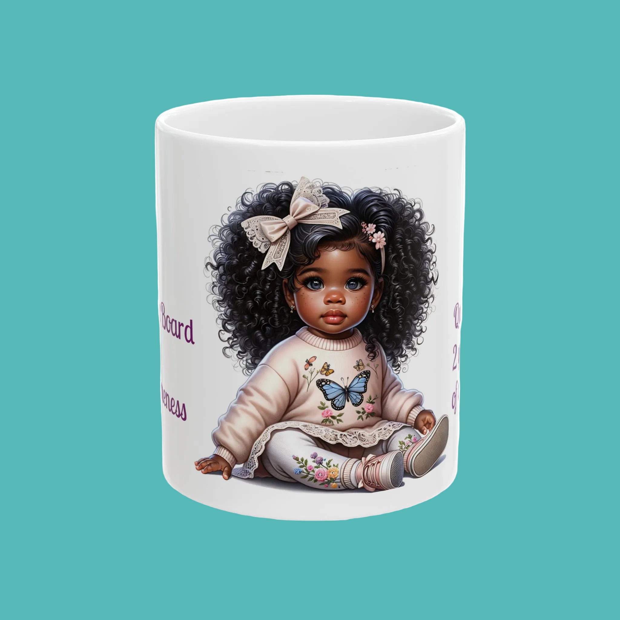 AWESOME INSPIRATION Cute Black Baby Girl Illustration Ceramic Mug — 'Queen On Board' Sentimental Coffee Cup (11oz/15oz)
