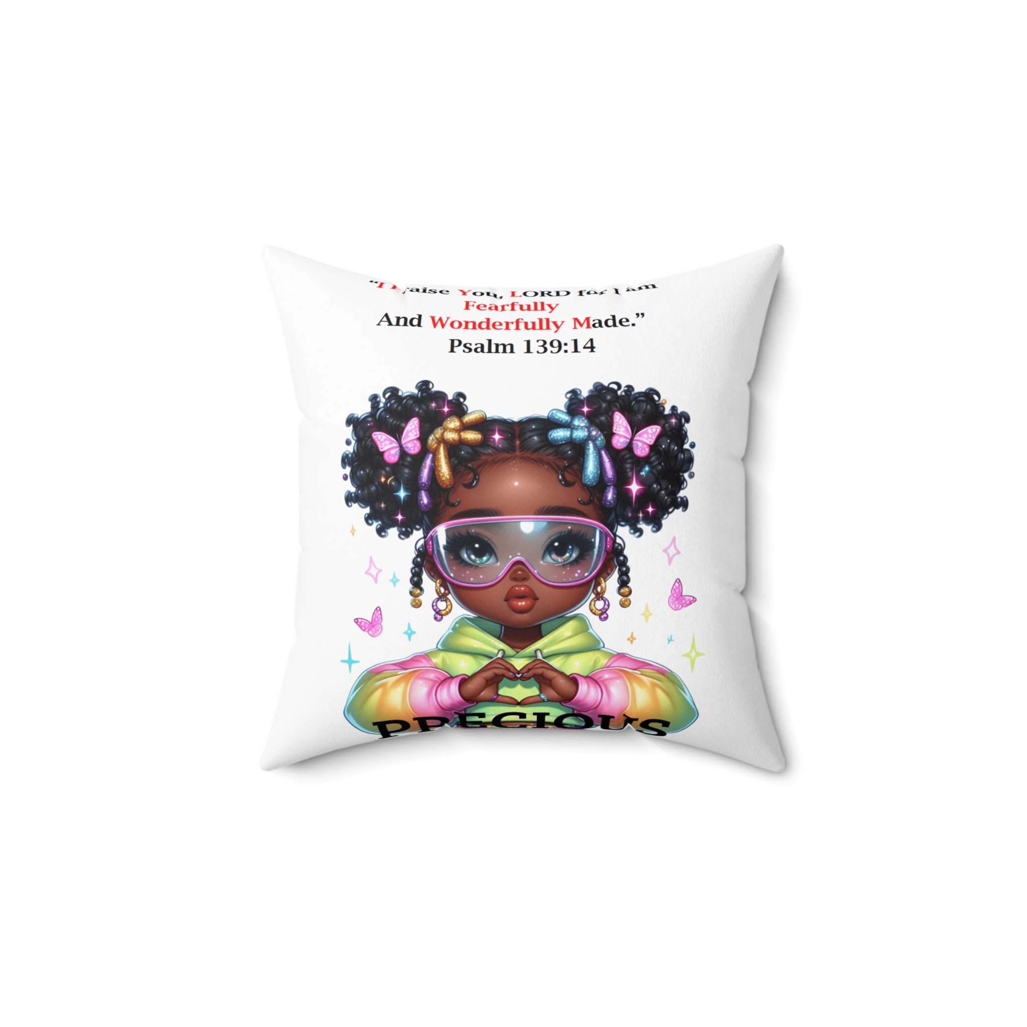 Cute Black Girl Decorative Pillow — “Queen Coming Through” & Psalm 139:14 Kids Accent Pillow