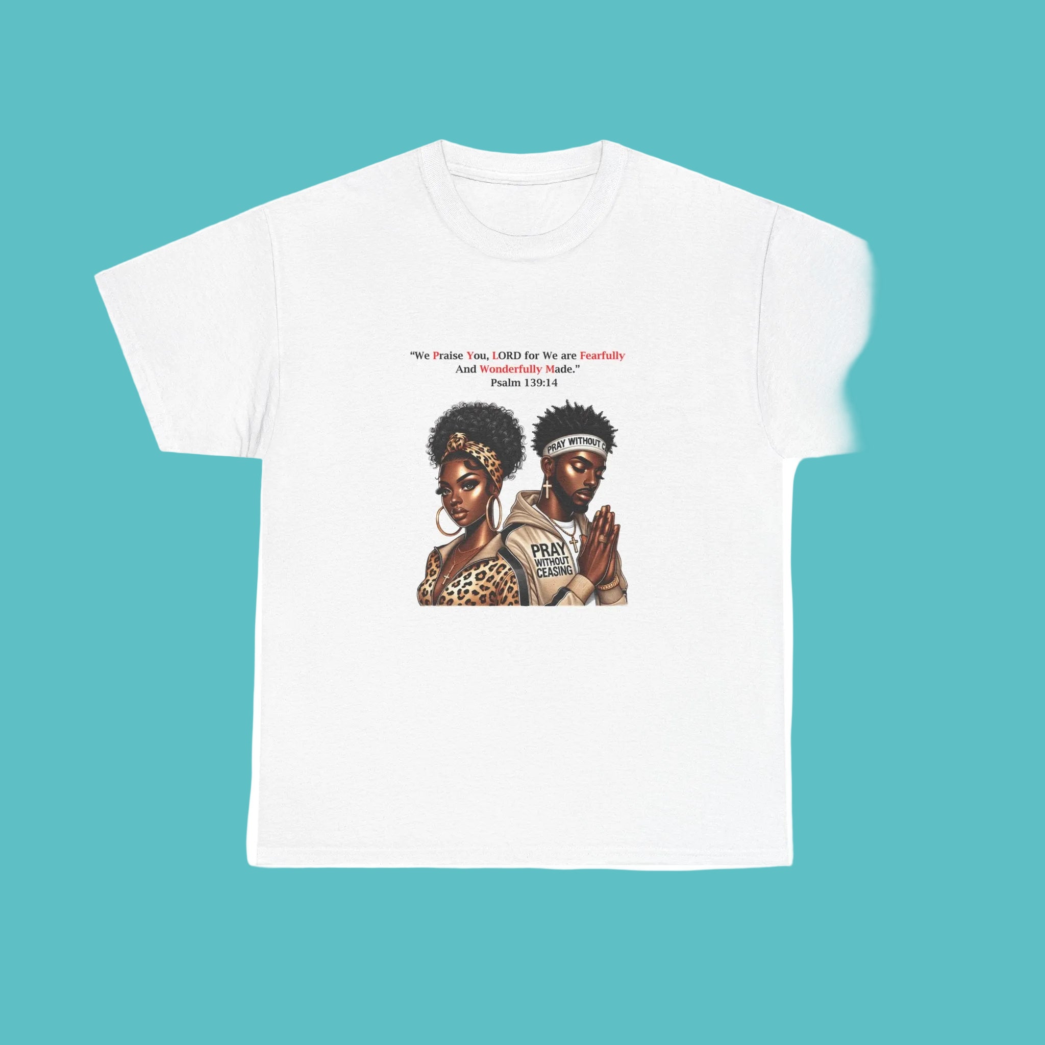 Afro Couple Prayer Tee — "The Father Loves..." Graphic Cotton T-Shirt